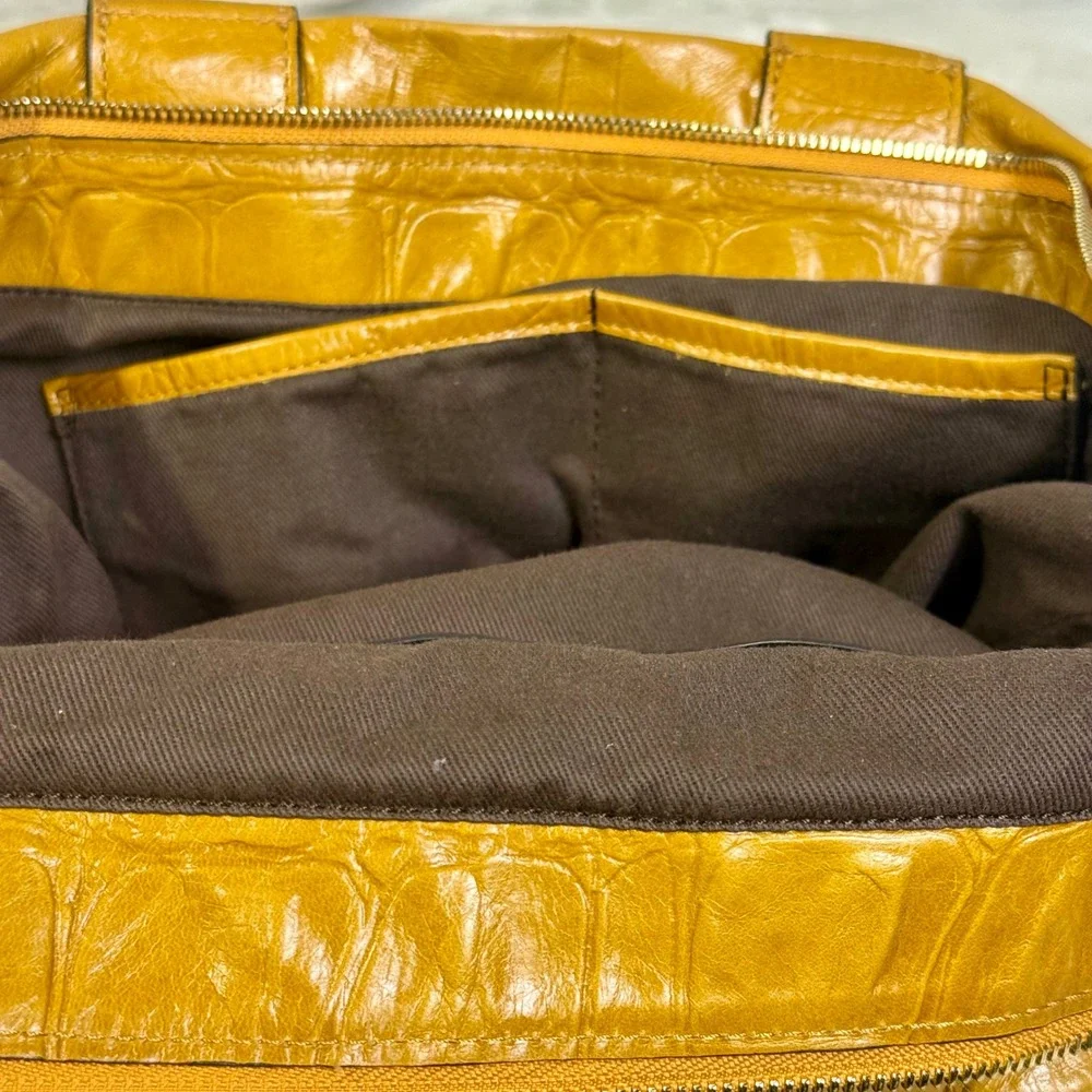 Abro Leather Purse Crocodile Embossed Crossbody Bag Mustard Yellow Fall Autumn